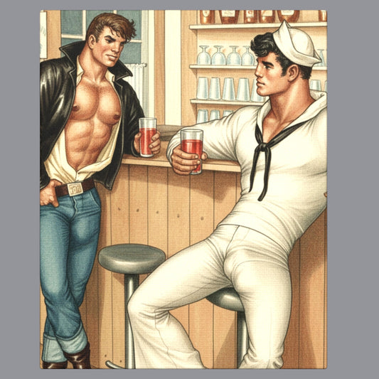 Vintage Style Homoerotic Art Sailor Meets Biker Canvas Print