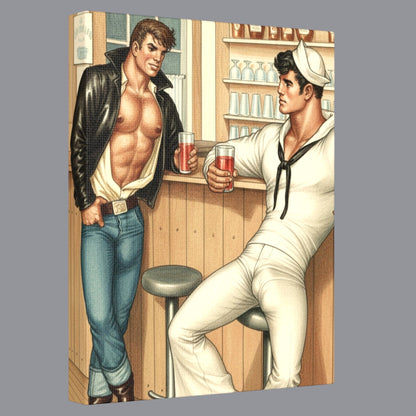 Vintage Style Homoerotic Art Sailor Meets Biker Canvas Print
