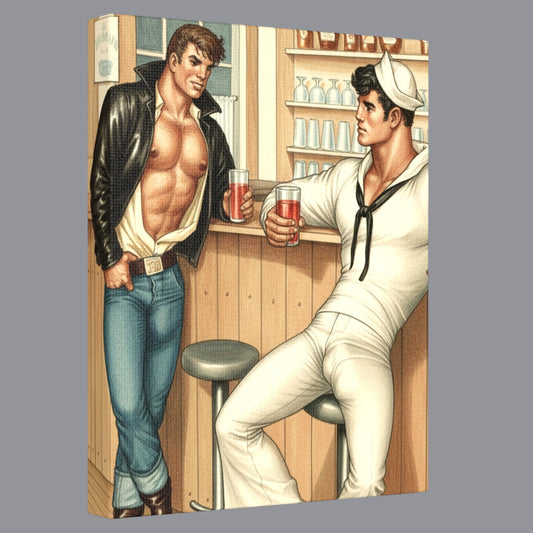 Vintage Style Homoerotic Art Sailor Meets Biker Canvas Print